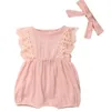 Baby Designer Kleding Kanten Meisje Romper Strik Hoofdband 2 Stuks Sets Mouwloze Baby Jumpsuits Effen Kinderen Speelpakje Zomer Baby Clot9703728