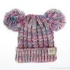 Children hat Knit Kid Crochet Beanies Hat With 2 Balls Girls Boys Winter Warm Pompom MOK Caps 12 Colors