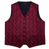 Mens Tie Classic Red Paisley Jacquard Silk Waistcoat Vests Handkerchief Party wedding Tie Vest Suit Pocket Square Set Barry.Wang