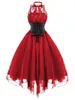 Femmes Vintage Gothic Bow Robe de soirée Lolita Filles Sans manches Cross Back Panneau de dentelle Corset Swing Robe Robe Robes Drop Ship1