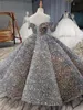 Luxury Silver Bling Sequin Girls Pageant Klänningar Fluffy Off The Shoulder Ruched Flower Girl Dresses Ball Gowns Party Dresses for Girls