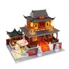 Stor kinesisk stil diy docka hus trä docka hus miniatyr dollhus möbler kit handgjorda leksaker födelsedagspresent för barn y20031225246