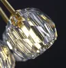 Nowy Styl All-Copper Light Luksusowy Led Kryształowy Żyrandol Nordic Salon Wisiorek Światła Jadalnia Sypialnia Kryształowa cząsteczka Lampa wisząca