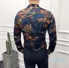 Whole-Men Shirt Slim Fit Fashion Animal Printed Mens Dress koszulki Camisa Social Masculina Długie rękaw Koszulka Mężczyzna Ubrania Mauchl333p