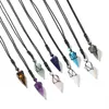 Long Chain Hexagonal Point Pendants Healing Quartz Crystal Dowsing Pendulums Reiki Chakra Yoga Necklaces Cord Adjustable for women men