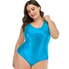 Plus Storlek S-6XL Kvinnor Glänsande Metallisk Underkläder Sträckt Ärmlös Bodysuit Faux Läder Leotard Hög Klipp Baklösa Kort Jumpsuit