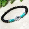 MG0731 6 mm Men`s Hamsa Hand Bracelet Black Onyx Turquoise Energy Bracelet Evil Eye Protection Healing Mala Bracelet