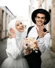 Midden -Oosten moslim trouwjurken met hijab plus size bruidsjurken lange mouwen satijnen top elegant vestido de novia