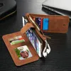 Caseme Luxury Genuine Leather Wallet Case Kickstand Cards Slot 2-in-1 Dragkåpa Till Iphone 11 Pro Max XR X XS Max för Samsung Galaxy S10