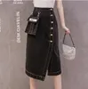 Jupes 2021 Streetwear Black Denim Jupe Jupe All-Match Fashion Irregular Single Courti Jean Mid pour Femmes Automne Arrivée1