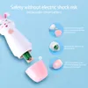 AZDENT Kids Children Rabbit Ultrasonic Electric Toothbrush 5 Bristle Head One Button Operation Powered by 1AAA Battery Pink Blue