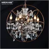 American Style Crystal Pendant Light Staircase Retro Rust Color Chandelier Suspension Lamp 6 Lights Crystal Drop Lustre for Cafe Hotel decor