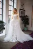 Neue Plus -Größe Langarmer Meerjungfrau Spitzen Applikationen Kleider mit abnehmbarem Zug Tüll Hochzeitskleid Brautkleider Robe de Novia 2024