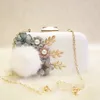 New-Clutch Bags Fur Flower Luxury Evening Bags Pearl WhiteHandbags PU Wedding Bride Small Crossbody Shoulder Bag