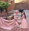 Élégant Blush Rose Robes De Soirée Combinaison Avec Train Détachable À Manches Longues Robe De Soirée Musulmane Abaya Perle Dentelle Robe De Bal robes de soirée