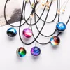 Nébuleuse espace univers galaxie collier étoiles boule de verre pendentif cristal Collares planète motif cuir pendentif collier pour unisexe