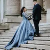 Bleu sarcelle A-ligne Quinceanera Robe De Bal 2021 Illusion Applique Manches Longues Dentelle Perlée Satin Bateau Douce 16 Robe Femmes Robes Formelles