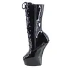 Wonderheel New 8 "Patent Patent skórzany fetysz heelless dziwny styl kucyka pięta koronkowa platforma Mid Calf Boots