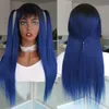 Blue Ombre Lace Front Pruiken voor Zwarte Vrouwen Volledige Machine Made Braziliaanse Remy Rechte Non Lace Pruik met Pony Gekleurde Lijmloze Gevlochten Pruik