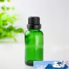 Spedizione gratuita 440 pz 30 ml Flacone contagocce in vetro verde, flacone in vetro verde da 30 ml con tappi neri, argento, oro, flaconi cosmetici in vetro da 1 OZ