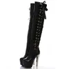 BYQDY Winter Frau Schuhe Sexy Schwarz Runde Kappe Stiletto High Heels Über Knie Stiefel Gladiator Lace Up Oberschenkel Hohe Stiefel weibliche1