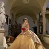 الأميرة الفتيات الذهب فساتين quinceanera الحبيب الكرة ثوب الحلو 15 اللباس مع زين الدانتيل منتفخ الساتان تول الدانتيل يصل اللباس الرسمي حفلة موسيقية