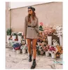 Hot Sale elegant plaid blazer dress winter autumn women long sleeve oversized jacket office lady wrap bodycon casual streetwear