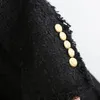 여성용 양모 블렌드 여성 패션 더블 브레스트 트위드 드레스 스타일 재킷 우아한 숙녀가 칼라 긴 소매 코트를 끈다.