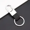 Fashion Key Ring Business Mens Silver Metal Keychain Black Leather Keyring Creative Gift Hip Hop Jewelry