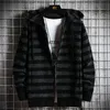 Huncher Mens Hooded Cardigan Sweater Men Coats 2020 Autumn Korean Slim Striped Knitted Cardigans Male Cold Blouse Sweaters