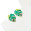 열대 식물 모양 녹색 에나멜 잎 드롭 여성 여름 파티 보석 선물을위한 귀걸이 몬스 테라 잎 펜던트 귀걸이