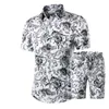 2020 Sommar Fashion Blommor Skriv ut T-shirts Män + Shorts Set Men Kortärmad T-shirts Casual Men Kläder Satser TrackSuit Plus Storlek 5XL