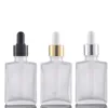 Cosmetic packaging 1oz square shape aromatherapy essential oils bottles frosted clear black glass serum dropper bottle 30ml with Eye Pipette