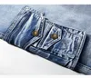 Calças de brim masculinas moda masculina carga denim shorts com multi-bolsos em linha reta magro ajuste casual curto para masculino lavado tamanho 29-38