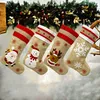 18.8inch Big Christmas Stockings Burlap Canvas Santa Snowman Reindeer Cuff Family Pack Stockings Gift Bags For Xmas Holiday Party Decor