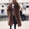 Damesmode winter oversized lange kameelwollen jas namaakbont fuzzy jas bruine ruige jas