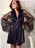 XXXL Azul Moda Faux Silk Robe Femme Satén Ropa de dormir Traje de casa Conjuntos de dormir de noche Ropa interior descuento venta sexo Ropa de dormir busto abierto