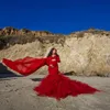 Incroyable Chic Sirène Maternité Robes De Soirée Femmes 2020 Avec Cape Tulle Volants Puffy Sirène De Bal Robes De Soirée Séance Photo Sur Mesure