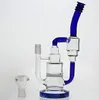 Blue Clear Hookahs 12.6 Inches Tall With Joint 18.8 mm Water Pipes Honeycomb And Double Recycler Amber Oil Rig Glass Bongs