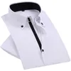 Verão Smart Casual Diamante Botões Mens Vestido Camisa Branco Manga Curta Luxo Alto Collar Slim Fit Capturas de Negócios Elegante 200925