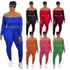 Tasarımcı Yeni Plus Boyut 3x Kadınlar Kış Kış İki Parçası Omuz Sweatshirt Top+Pantolon Günlük Kıyafetler Uzun Kollu Düz Renk Takibi 3660