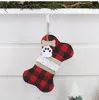 Plaid Christmas Gift Pet Socks Decorations Gift Bags Xmas Tree Hanging Pendant Holiday Party Ornaments