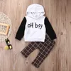 2pcs criança crianças roupa do bebê Set OH Boy Hoodies Tops Calças Casual Plaid Vestuário Meninos Outfits C0924