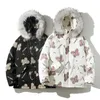 Men's Down & Parkas 2022 Winter Korean Streetwear Hooded Parka White Fashion Man Clothing Big Sizes Warm 2 Colors Butterfly Printed Male Coa