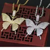 Small Butterfly Pendant Iced Out Chain Gold Silver Color Bling CZ Hip-hop Jewelry Statement Necklace for Men Women