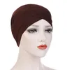 Women's Elegant Stretchy Hat Turban Forehead Cross India Hat Head Wrap Chemo Solid Color Bandana Muslim Scarf Girl Cap DA393