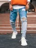 Men Gradient Color Ripped Jeans Casual Sport Joggers Jeans Mens Slim Motor Biker Hip Hop Zipper Denim Pants Trousers245O