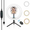 Anillo de luz para selfies de 10 pulgadas, soporte para trípode, soporte para teléfono para maquillaje Tiktok, transmisión en vivo, anillo de luz LED para cámara, control remoto Bluetooth9066905