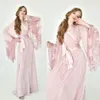 핑크 레이스 쉬폰 롱 화보 드레스 꽃 여성 겨울 기모노 임신 파티 댄스 파티 잠옷 목욕 가운 투명한 나이트 가운 로브 Shawel