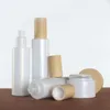 30ml Opal White Glass Bottles with Bamboo Glass Dropper Cosmetic Cream Jars Face Cream Pot,Foundation Essence Lotion Treatment Pump